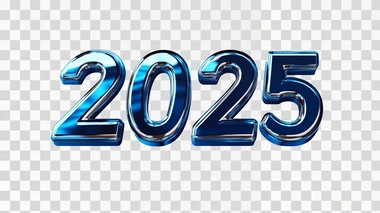 Logo with the slanted font number "2025" , vector, metallic blue color, game-style icon for a mobile application, without a shadow, on plain white background , created using Octane Render, 3D.
