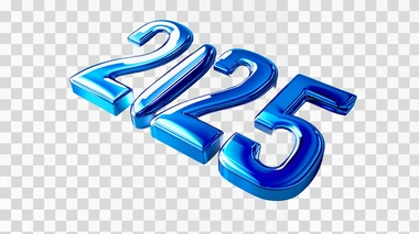 Logo with the slanted font number "2025" , vector, metallic blue color, game-style icon for a mobile application, without a shadow, on plain white background , created using Octane Render, 3D.
