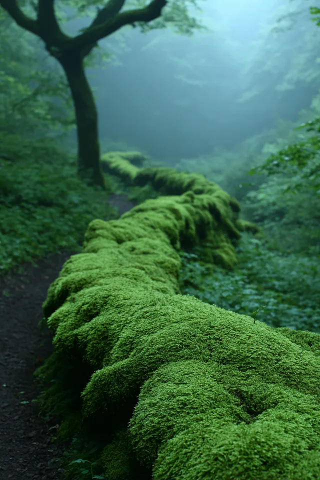 Serene Moss-Covered Path in Lush Forest