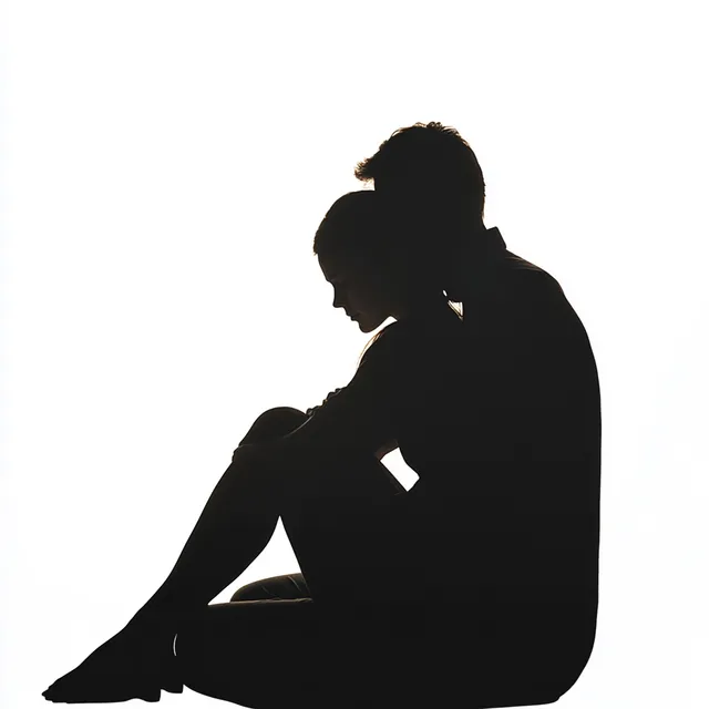 Silhouette of Couple Sitting Together in Light Grey, No Background