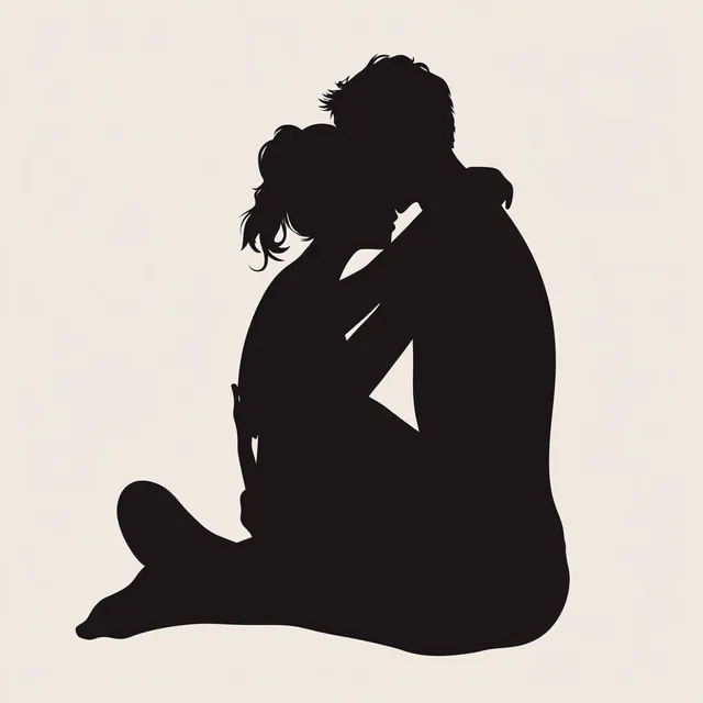 Silhouette of a Couple Kissing in a Cozy Living Room Setting