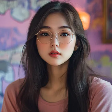 Youtuber Thai girl wearing glasses looks very realistic, real person.