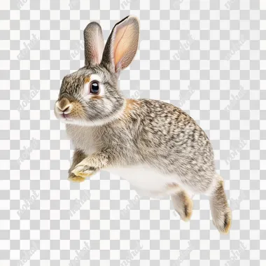 Lively rabbit, jumping, pure white background