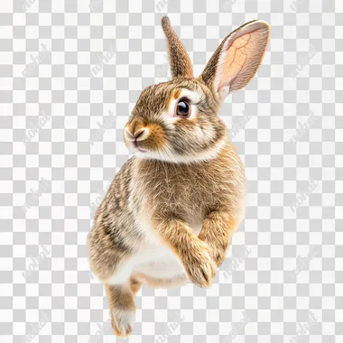 Lively rabbit, jumping, pure white background