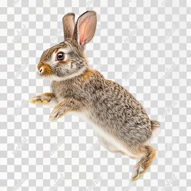 Lively rabbit, jumping, pure white background