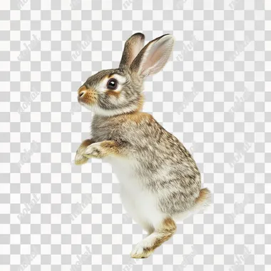 Lively rabbit, jumping, pure white background