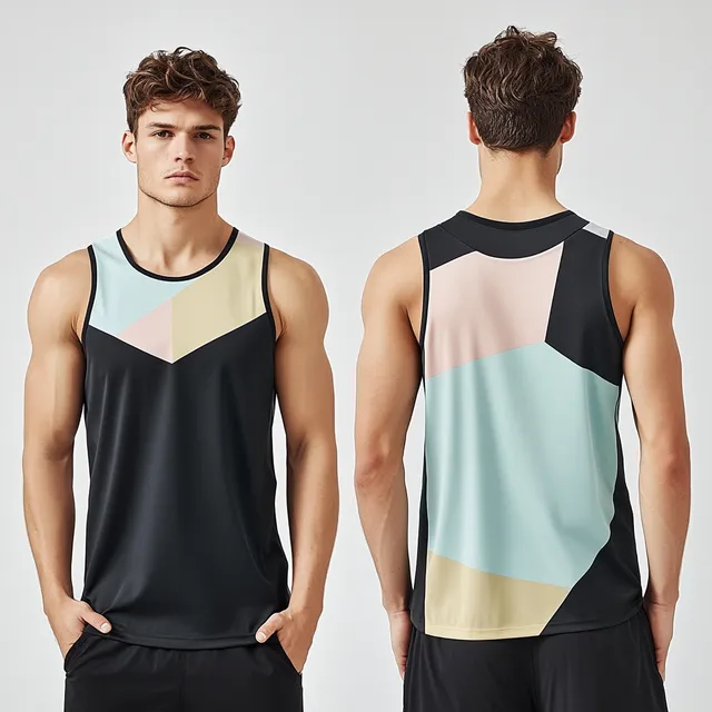 Stylish Men's Sport Tank Top: Front and Back Views in Dark Pastels