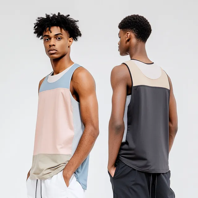 Men's Sport Tank Top: Stylish Front and Back Views in Dark Pastels