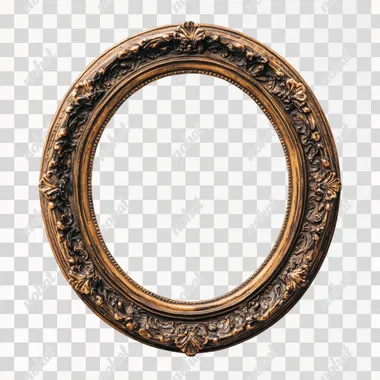Wooden oval frame on a white background