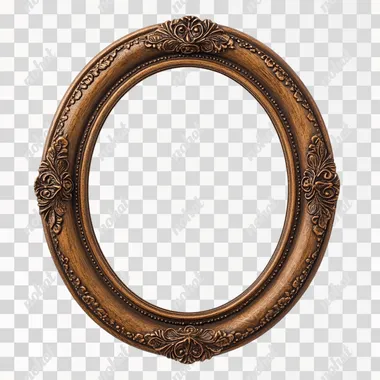 Wooden oval frame on a white background