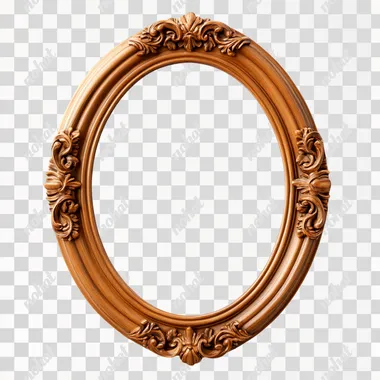 Wooden oval frame on a white background
