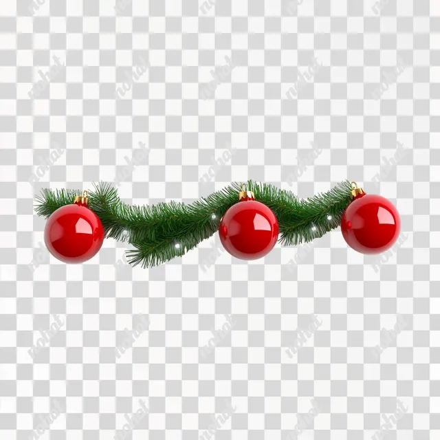 PNG Christmas Tree Branch with Three Red Balls for Holiday Decor 3D Model