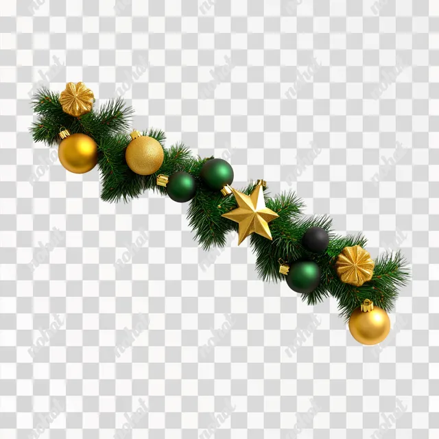 PNG Green and Gold Christmas Garland 3D Model for Festive Home Decor