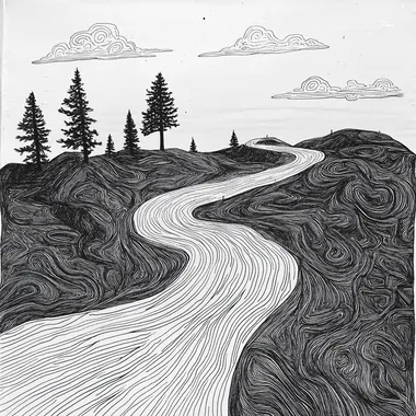minimalist, line drawing, many roads lead to the same point