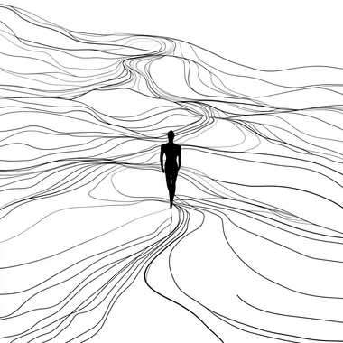 minimalist, line drawing, many roads lead to the same point