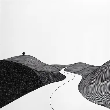 minimalist, line drawing, many roads lead to the same point
