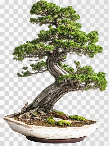 A photograph of a majestic conifer, in the foreground, full-height, natural light 45 degrees to the right, isolated on a white background.