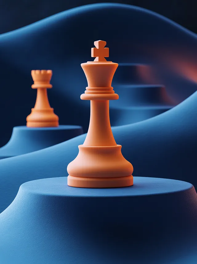 Chess Pieces on Blue Surface with Soft Rounded Squares Design