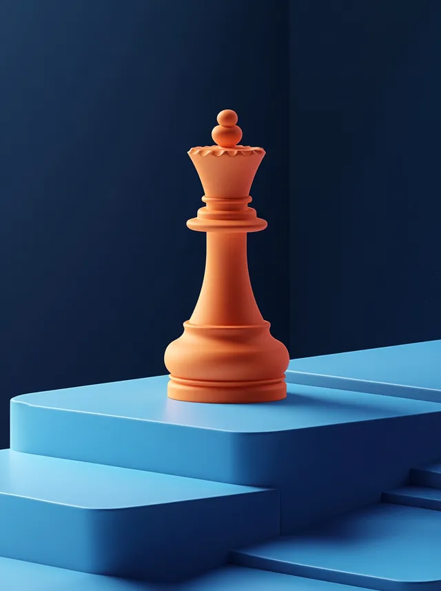 Chess Piece on Blue Table with Soft Rounded Shapes in Modern Design