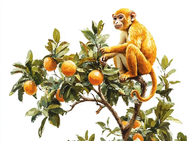Brightly Colored Golden Monkey on Orange Tree