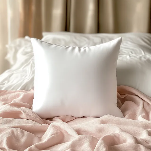 Soft Elegance: A Pillow Mockup on a Neatly Made Bed