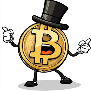 cartoon. A bitcoin with arms and legs and a top hat, pointing and laughing --s 50