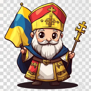 Saint Nicholas ChiBi, white background, flag of Ukraine