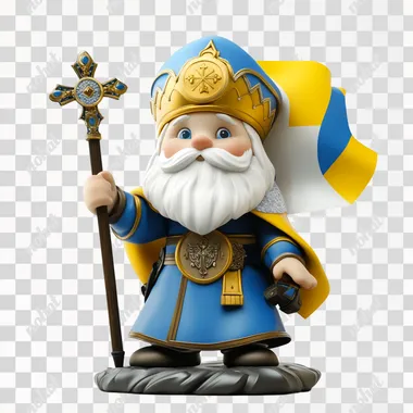 Saint Nicholas ChiBi, white background, flag of Ukraine