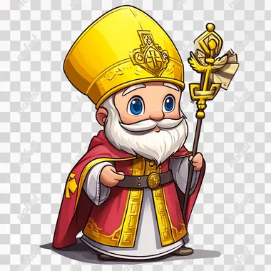 Saint Nicholas ChiBi, white background, flag of Ukraine
