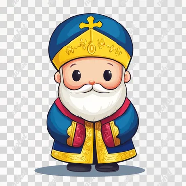 Saint Nicholas ChiBi, white background, flag of Ukraine