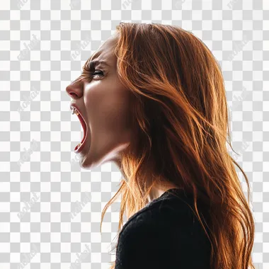 woman screaming profile shutterstock photography. White background. Hyper detailed. Canon 5d mk iv