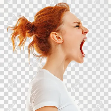 woman screaming profile shutterstock photography. White background. Hyper detailed. Canon 5d mk iv