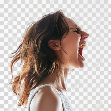 woman screaming profile shutterstock photography. White background. Hyper detailed. Canon 5d mk iv