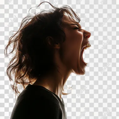 woman screaming profile shutterstock photography. White background. Hyper detailed. Canon 5d mk iv
