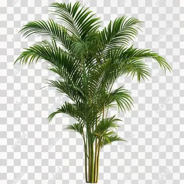 Palm tree leaves png picture material, pure white background, warm indoor lighting at night, shoot from the side