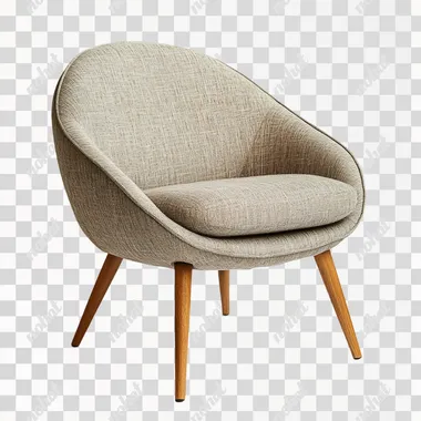 modern armchair capsule, with wooden legs, on white background