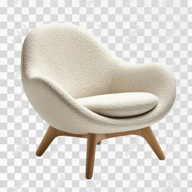 modern armchair capsule, with wooden legs, on white background