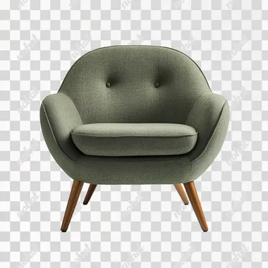modern armchair capsule, with wooden legs, on white background