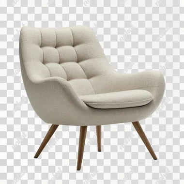 modern armchair capsule, with wooden legs, on white background