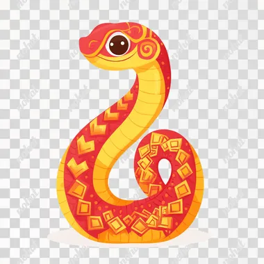 Celebrate Chinese New Year with this vibrant cartoon snake cartoon vector image. The cartoon snake features a white background, with a flat, cute design and 3D rendering. The high-resolution image has no shadows or gradient shadows, showcasing a rich and colorful red and gold color scheme.