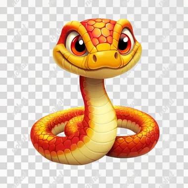 Celebrate Chinese New Year with this vibrant cartoon snake cartoon vector image. The cartoon snake features a white background, with a flat, cute design and 3D rendering. The high-resolution image has no shadows or gradient shadows, showcasing a rich and colorful red and gold color scheme.