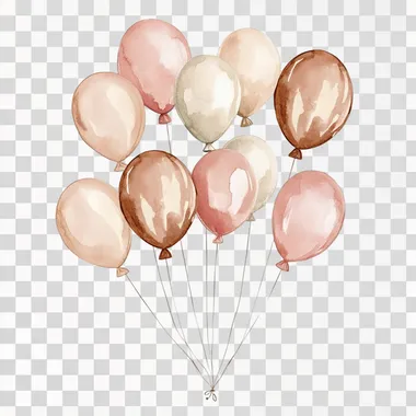 watercolor cute boho birthday balloons clipart, rose gold colored, muted colors, minimalist design