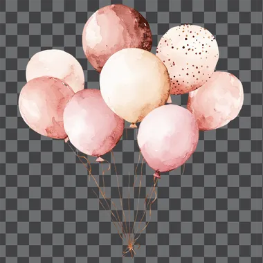 watercolor cute boho birthday balloons clipart, rose gold colored, muted colors, minimalist design