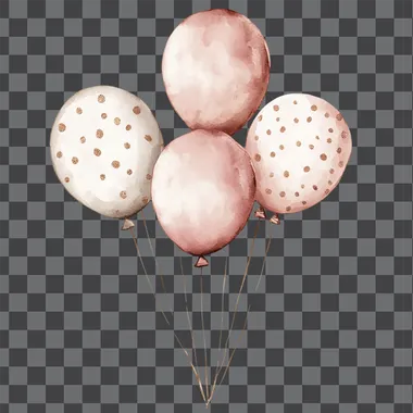 watercolor cute boho birthday balloons clipart, rose gold colored, muted colors, minimalist design
