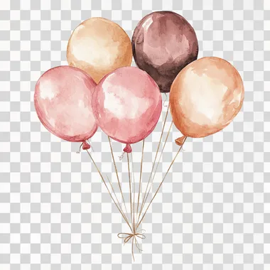 watercolor cute boho birthday balloons clipart, rose gold colored, muted colors, minimalist design
