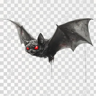 bat with red eyes flying, white background
