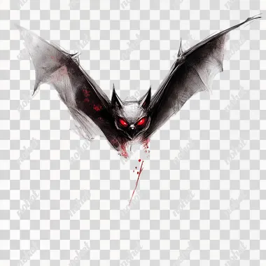bat with red eyes flying, white background