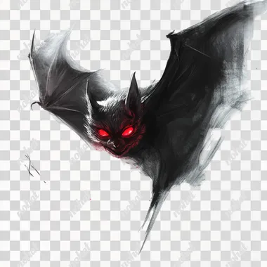 bat with red eyes flying, white background