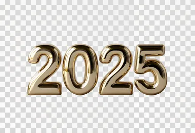 3D render of "2025" in gold chrome, white background, minimalistic
