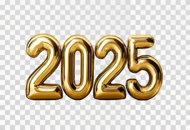 3D render of "2025" in gold chrome, white background, minimalistic